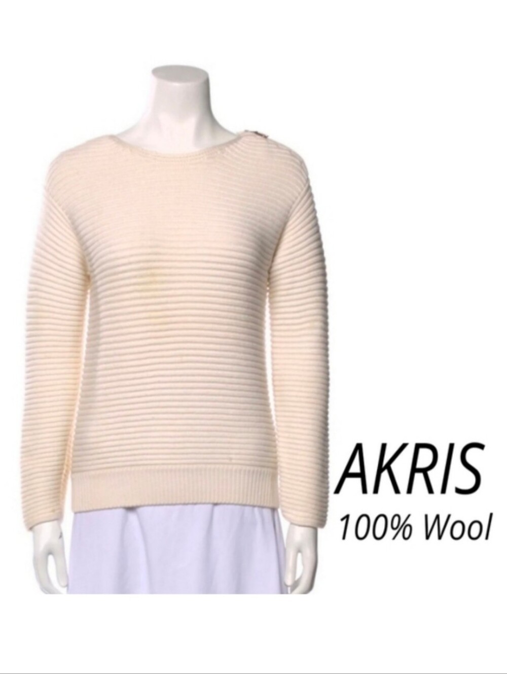 AKRIS Cream 100% Wool Scoop Neck Sweater NICE 👀 S